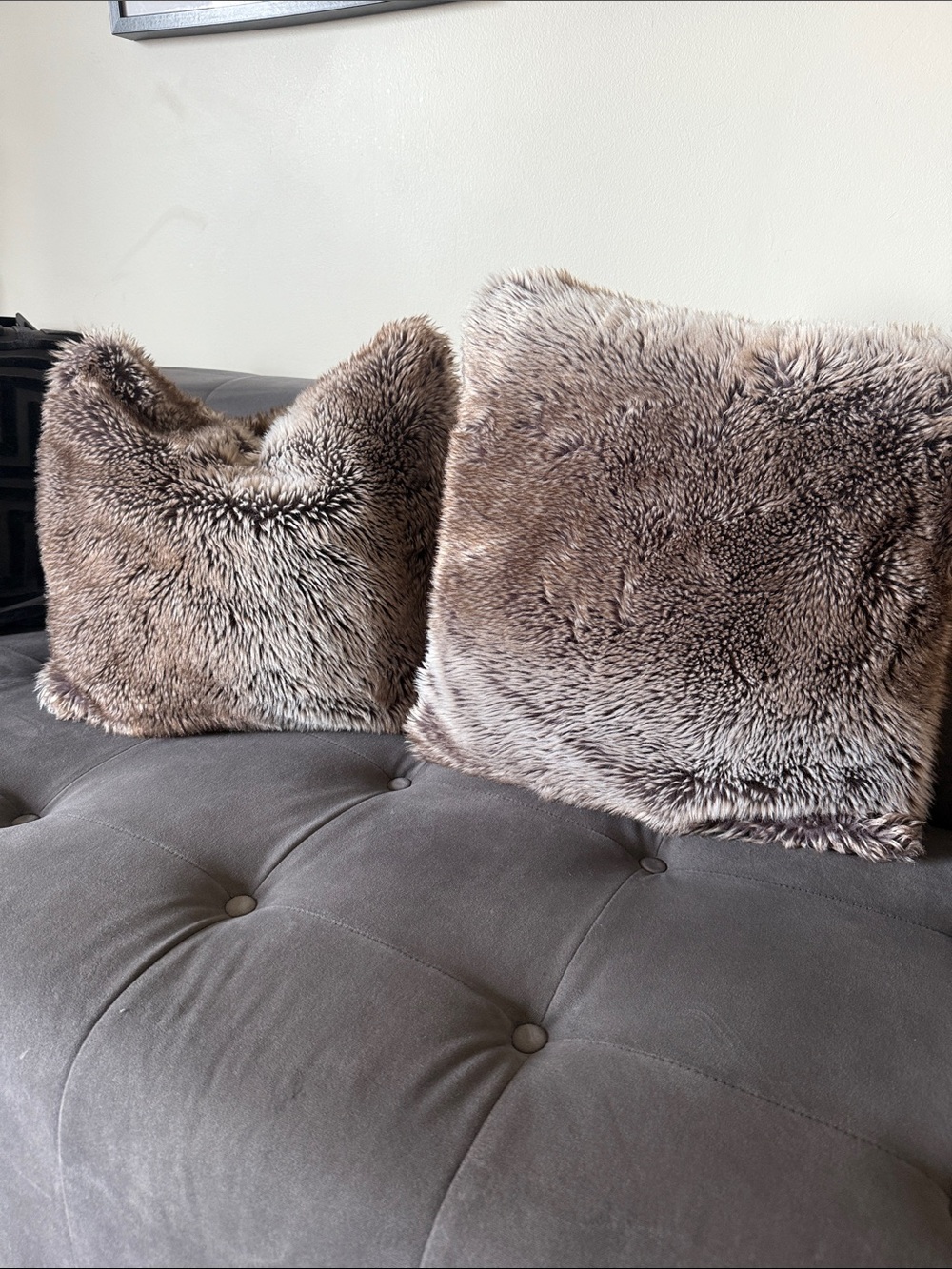 Indigo Faux Fur Accent Pillow Covers Pair - Taupe Brown